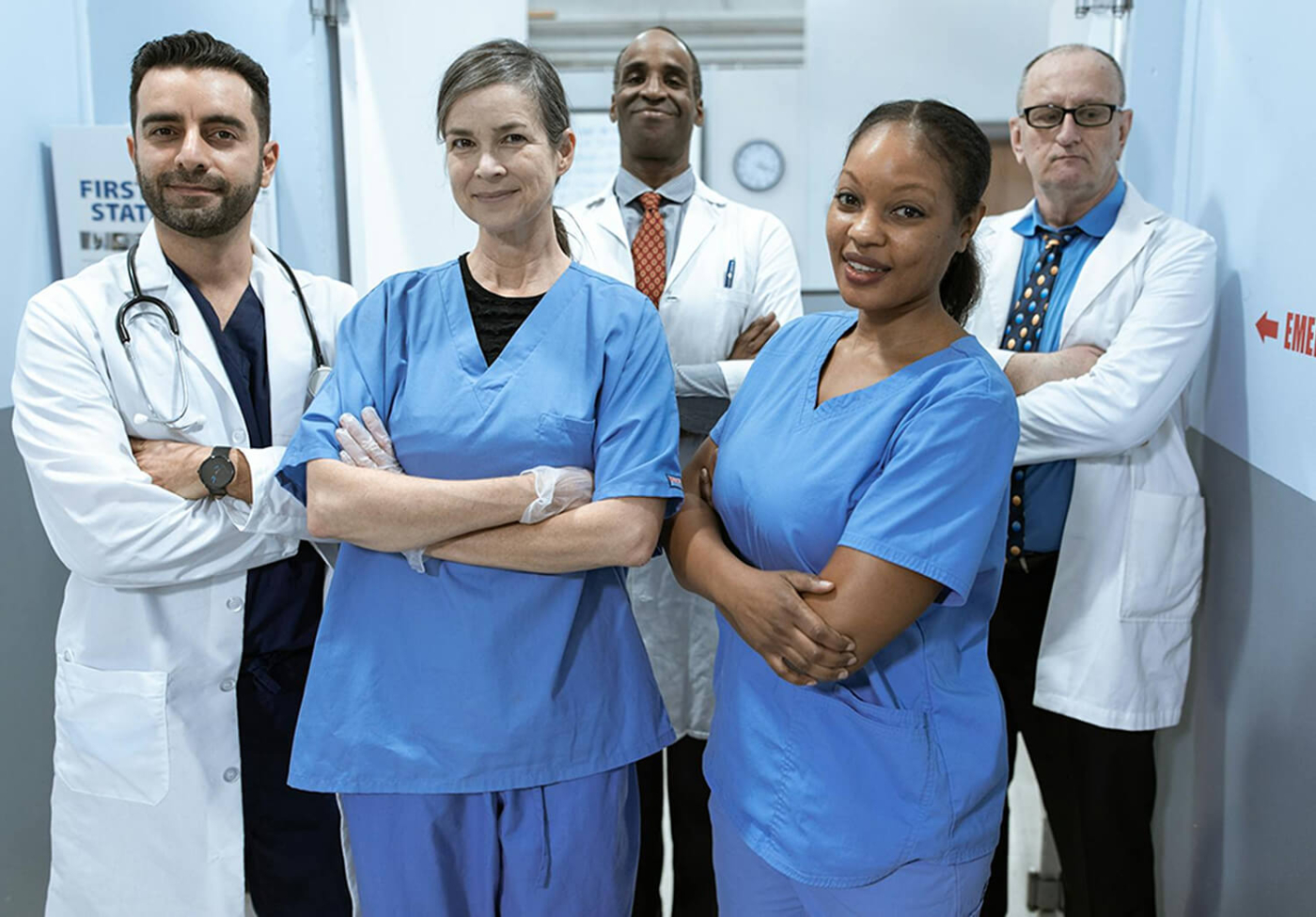 A group of medical professionals in a hospital setting